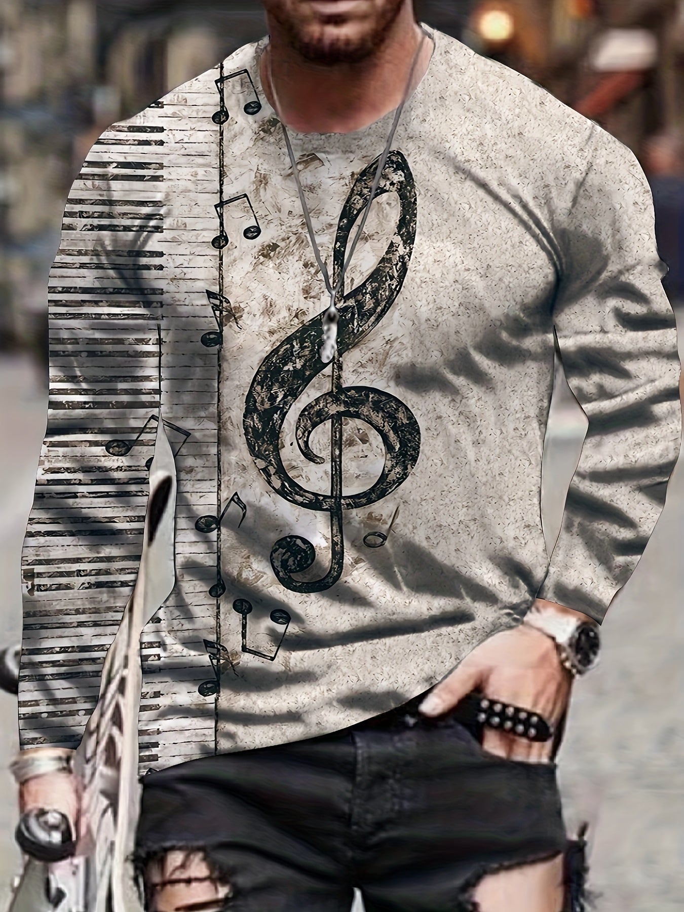 Musical Note Print Men's Graphic Sweatshirt for Winter