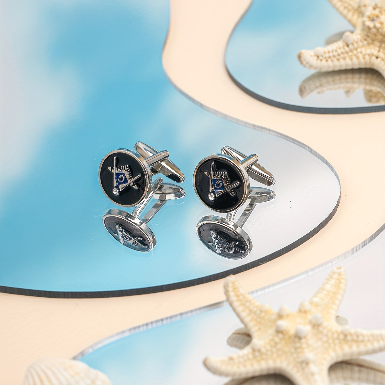 Round Leaf Cufflinks Stainless Steel Glossy Men's French Cufflinks