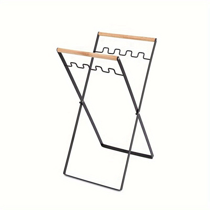 Foldable Portable Outdoor Garbage Rack with Wooden Handle