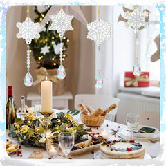 6pcs Snowflake Faux Diamond Painted Hanging Pendant Set