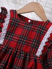 Baby Girl Christmas Plaid Dress Long Sleeve Pleated Casual Dress