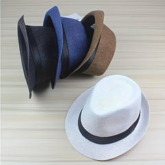 British Style Jazz Fedora Cap Curved Brim Straw Hat Couple Beach Hat