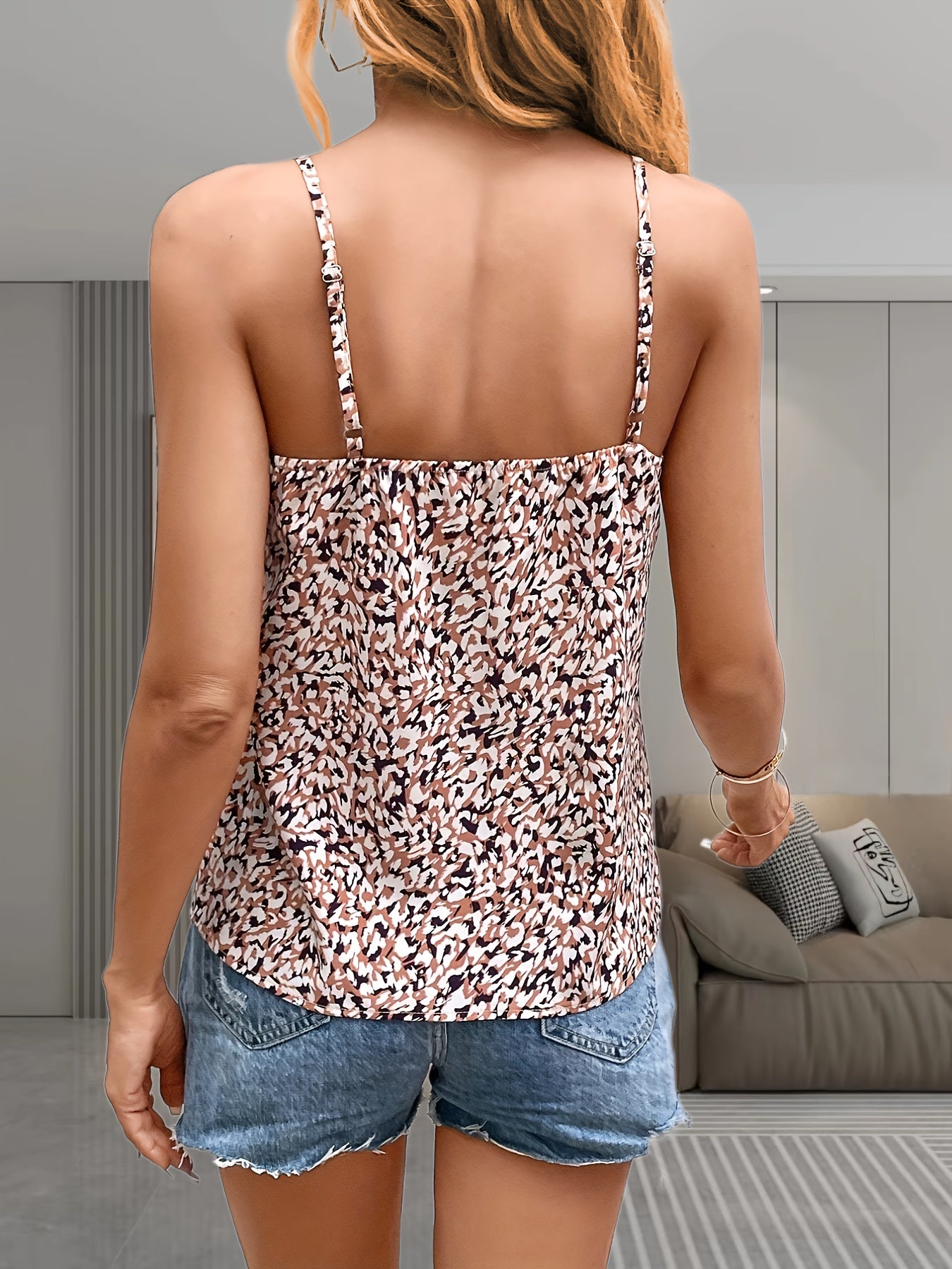 Leopard Print Cami Top Ruffle Sleeveless Women's Clothing