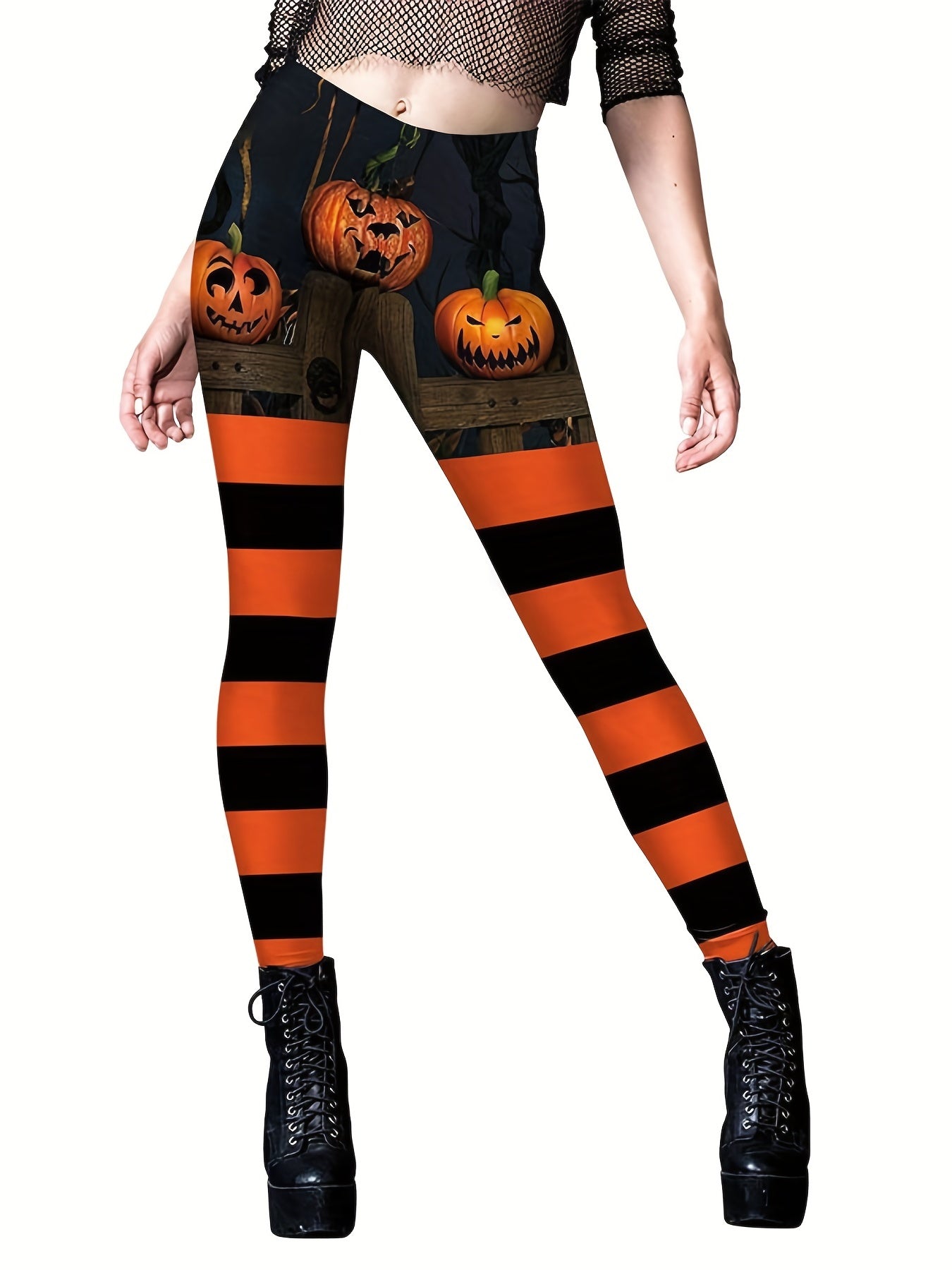 Halloween Pumpkin Print Skinny Leggings Women's Clothing
