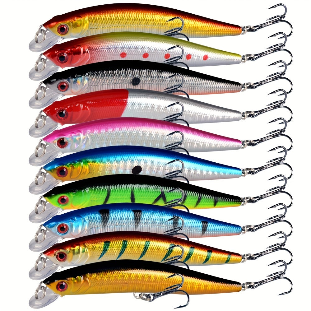 10pcs Minnow Bass Fishing Lures Kit Trout Catfish Musky Bluegill Crankbait