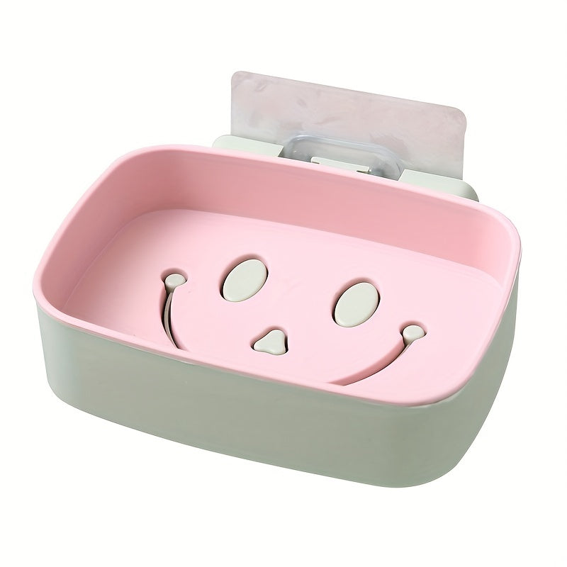 Smiling Face Double Layer Soap Holder Wall Mounted Soap Dish Plastic Soap Tray