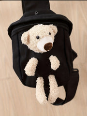 Boys Plaid Pullover Pants Set with Bear Bag