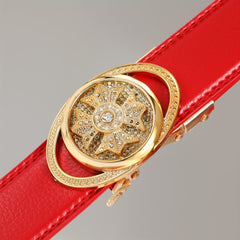 Men's Rotating Buckle PU Leather Business Suit Waist Strap