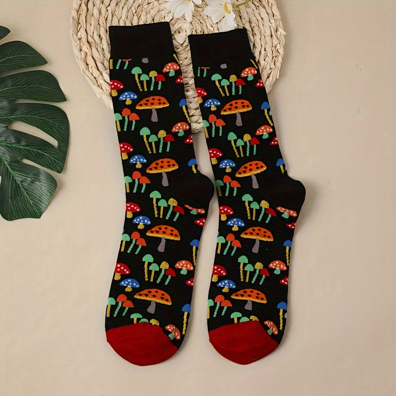 Men's Cartoon Pattern Crew Socks Breathable Cotton Blend Casual Unisex Socks