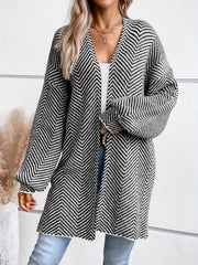 Women's Herringbone Print Open Front Cardigan