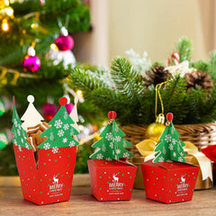 10pcs 3D Mini Christmas Tree Gift Boxes with Bells