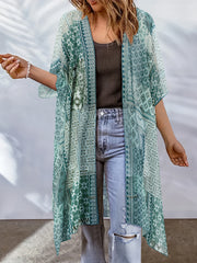 Boho Cover Up Women's Plus Scarf Print Bat Sleeve Open Front Cover Up