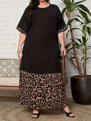 Colorblock Leopard Print Maxi Dress