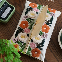 Retro Flower Embroidery DIY Fabric Handkerchief Bag Paper Towel Bag