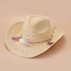 Feather Leaf Chain Cowboy Hat Hollow Sunscreen Straw Hat