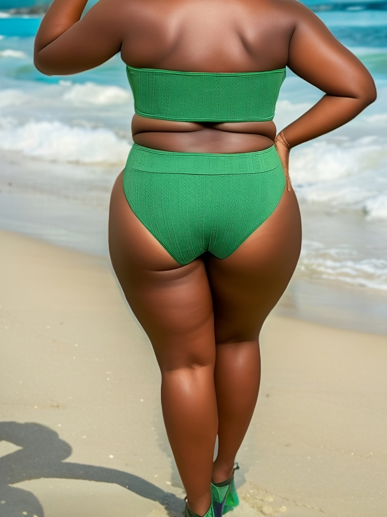 Sexy Bikini Set Solid Textured Bandeau Bra & Panty Swimsuit