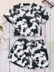 2pcs Girls Tie Dye T-Shirts & Shorts Set Summer Outfit Kids Casual Clothes