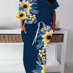 Women's Plus Floral Print One Shoulder Top & Skirt Set