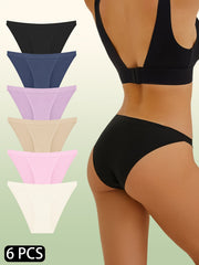 6pcs Seamless Solid Briefs Comfy & Breathable Underwear Women's Lingerie