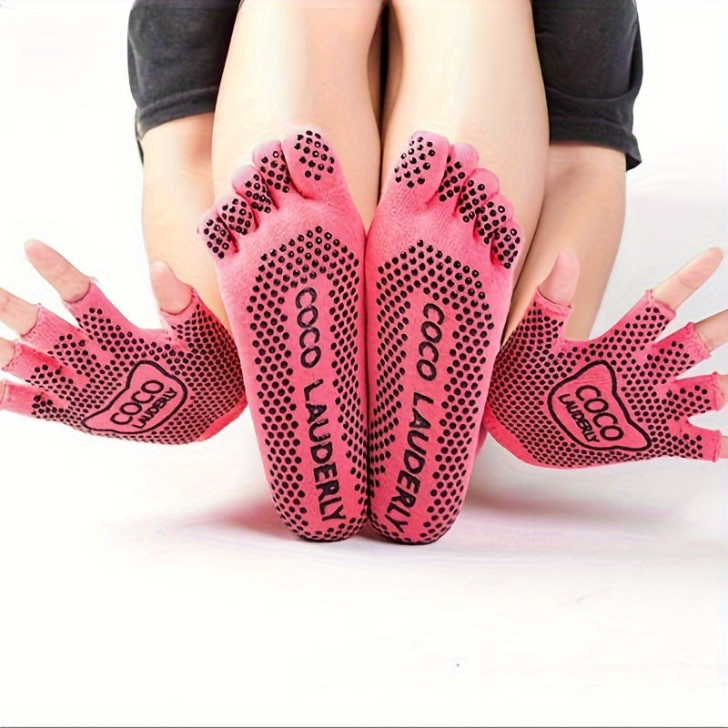 Anti Slip Yoga Gloves & Socks Set, Finger Separation, Sports Grip, 2 Pcs