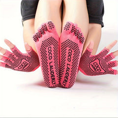 Anti Slip Yoga Gloves & Socks Set, Finger Separation, Sports Grip, 2 Pcs