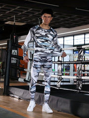 2pcs Men's Camo Sweatshirt & Leggings - Quick Dry & High Stretch