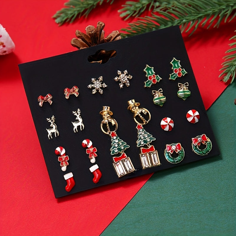 Christmas Earrings Set Snowflake Tree Snowman Bell Earrings