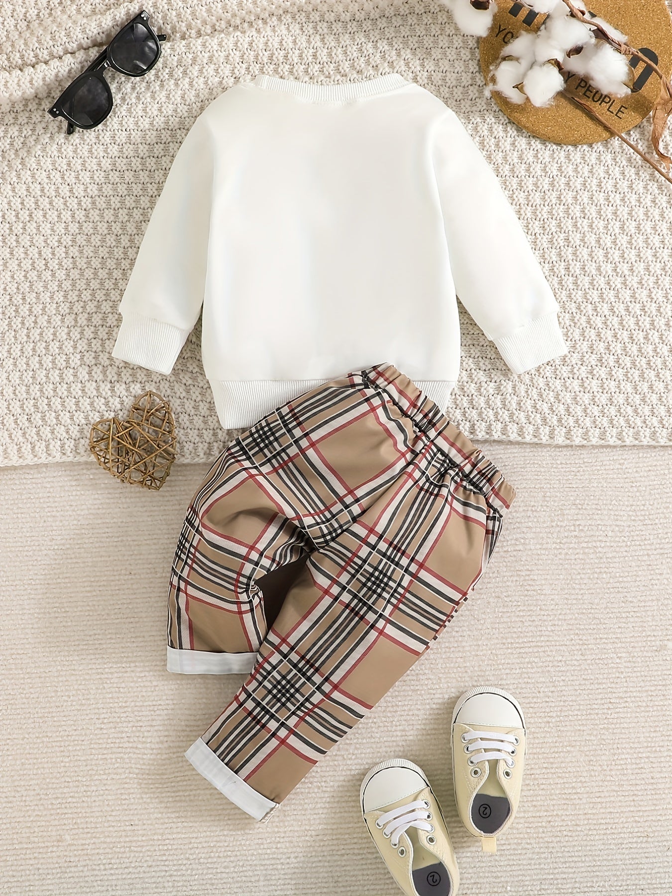 Baby Boys Long Sleeve Sweatshirt & Plaid Pants Set