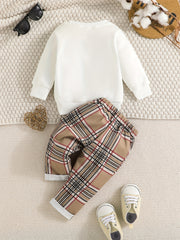 Baby Boys Long Sleeve Sweatshirt & Plaid Pants Set
