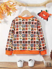 Girls Halloween Full Print Crew Neck Sweatshirts Pullovers