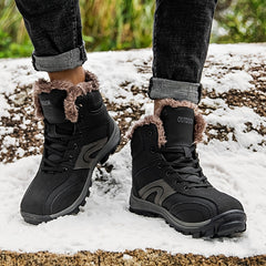 Men's Outdoor Snow Boots Leather Warm Fleece Anti-slip Hiking Boots Winter