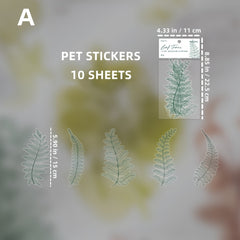 10pcs Leaf Series PET Stickers Fresh Crystal Ink Large Size Plant Material