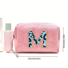 Plush Letter Print Makeup Bag Zipper Storage Lightweight Travel Organizer