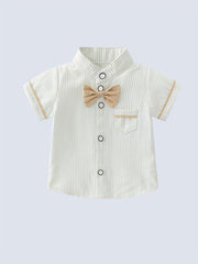 2pcs Baby Boys Striped Shirt & Suspender Shorts Set Gentleman Clothes