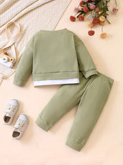 Kids Spring Autumn Knitted Outfit Top Pants Loose Sports Set