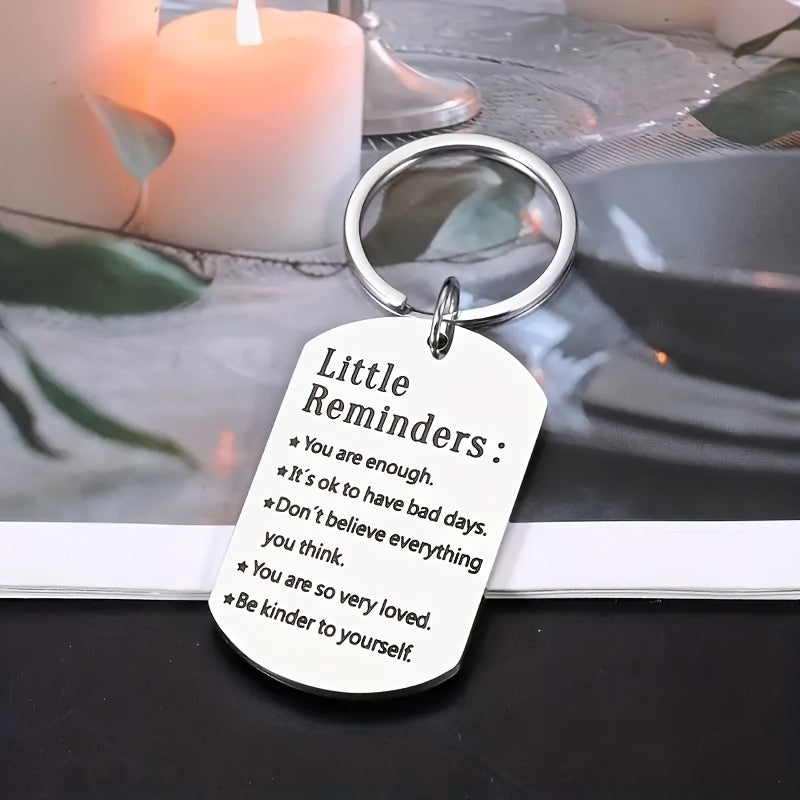 Lettering Keychain Engraved Stainless Steel Keyring for Women Men