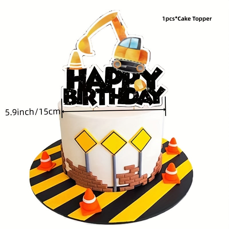 Excavator Birthday Party Supplies Kit - Birthday Banner, Truck Latex Balloons
