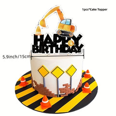 Excavator Birthday Party Supplies Kit - Birthday Banner, Truck Latex Balloons