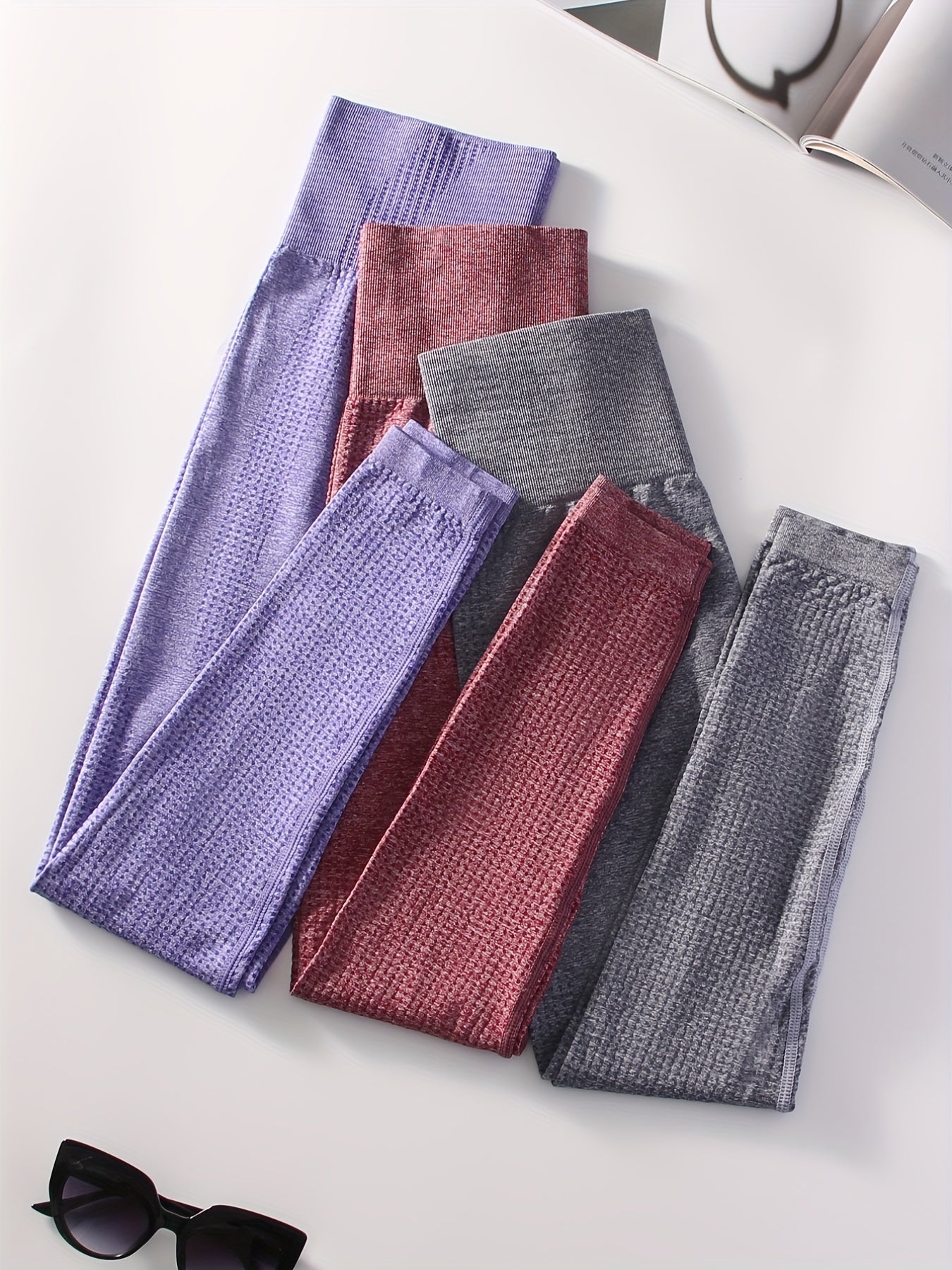 3-Pk Solid Tummy Control Leggings High Waist Yoga Gym Pants