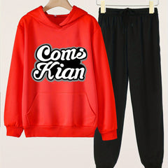 COMSKIAN Print Hooded Outfit For Girls Hoodie & Comfy Pants Set