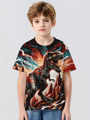 Dinosaur Print Boy's Casual Short Sleeve Tee