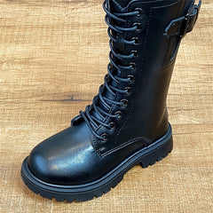 Girls High Top Winter Boots Leather Side Zipper Kids Shoes