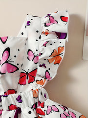 Toddler Girls Ruffle Trim Butterfly Graphic Princess Dress with Hairband