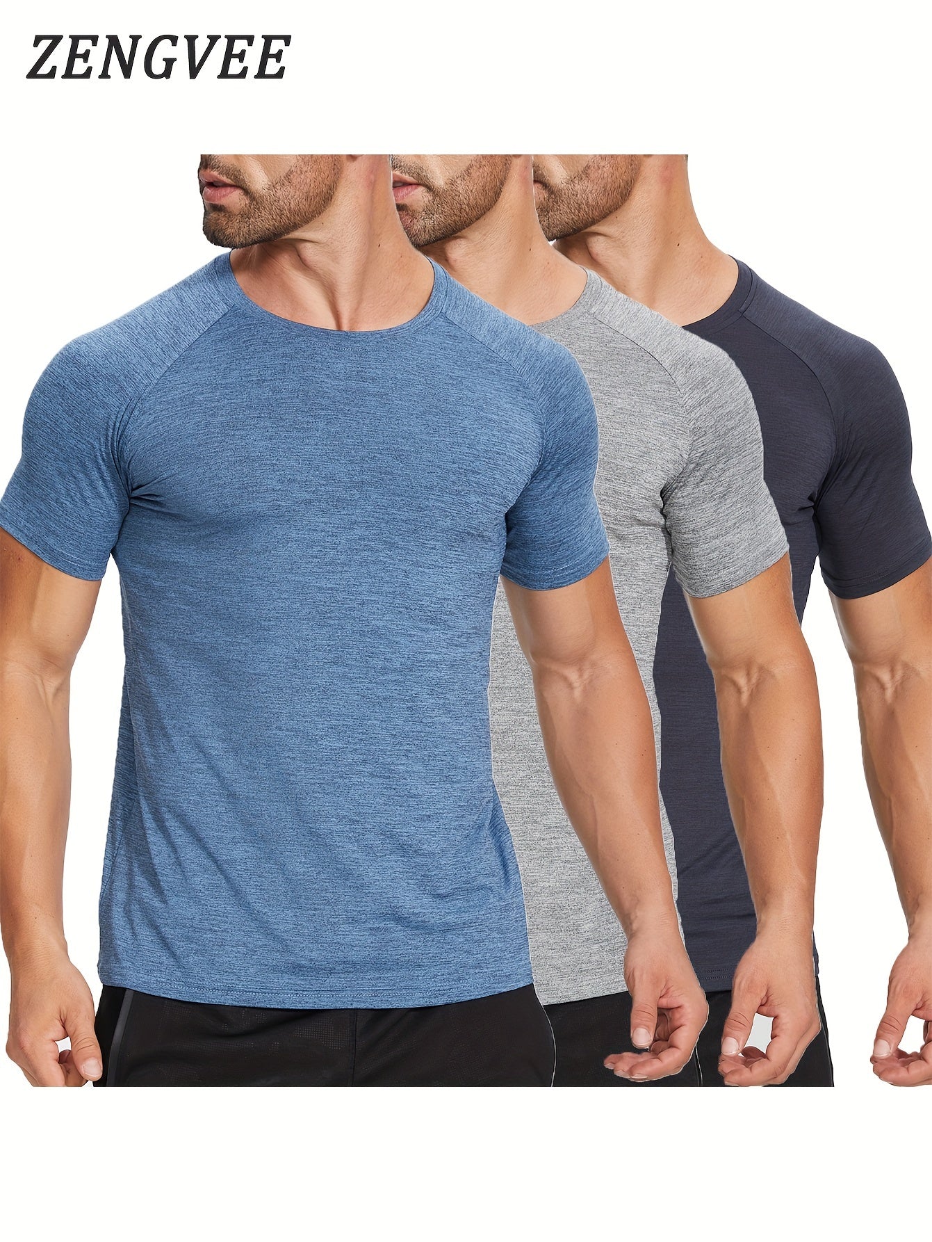 3 Pcs Men's Skinny Fit Sports T-shirts for Fitness Activities