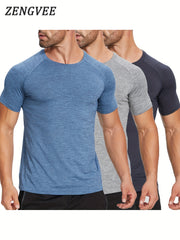 3 Pcs Men's Skinny Fit Sports T-shirts for Fitness Activities