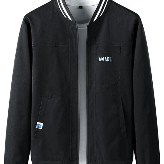 Men's Casual Baseball Collar Zip Up Jacket Coat For Spring Fall