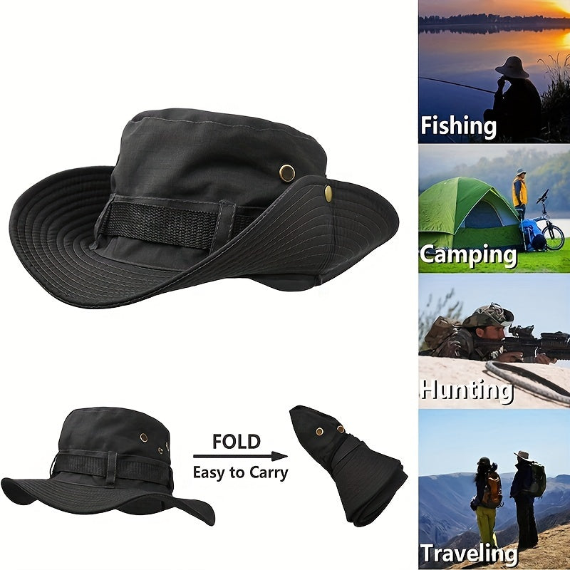 Foldable Bucket Hat Sun Hat Drawstring Boonie Hat Wide Brim Cap