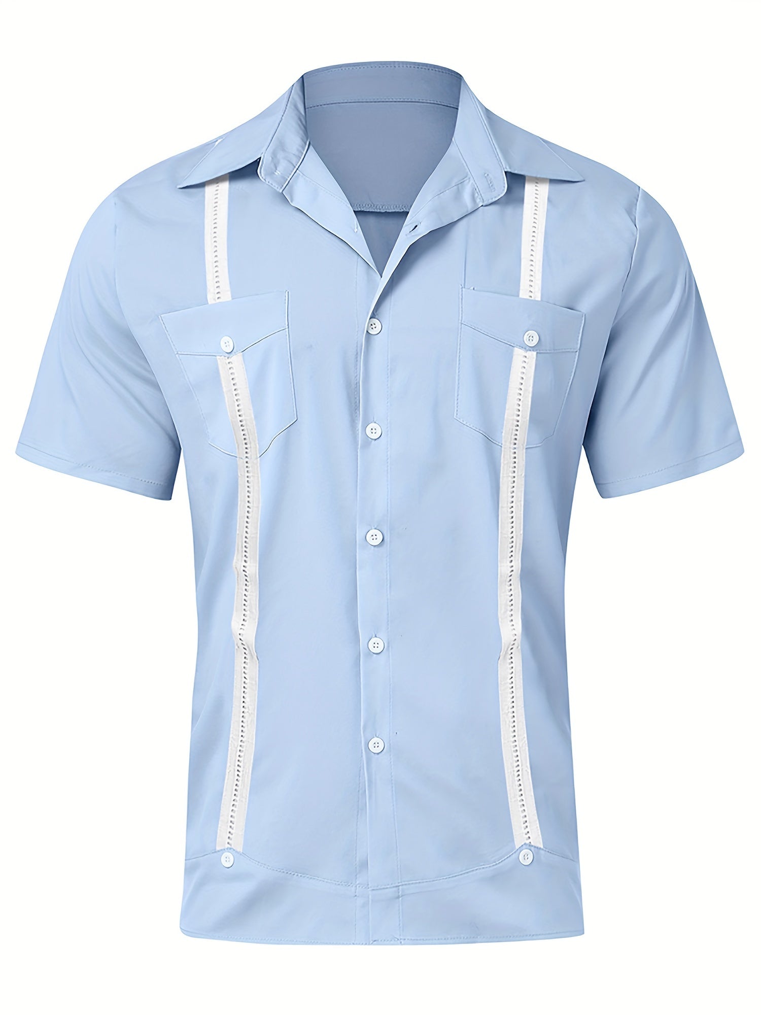 Stripe Print Men's Casual Camp Collar Cotton Short Sleeve Shirt