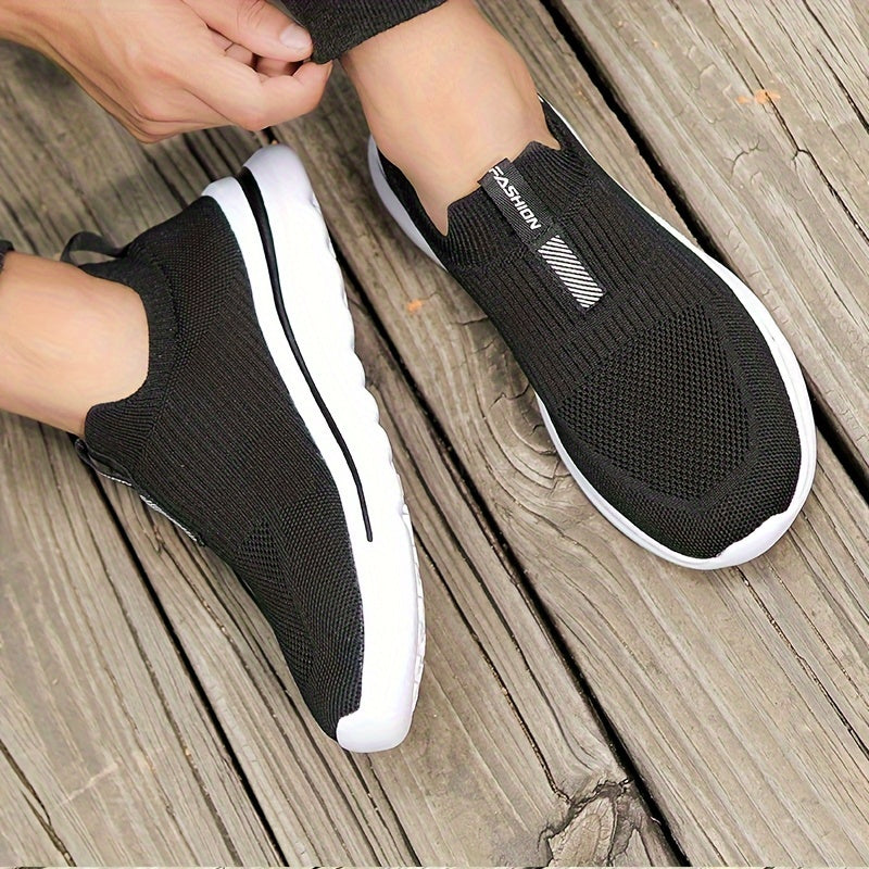 Thick Sole Breathable Running Shoes Comfortable Sneakers Slip On Woven Shoes