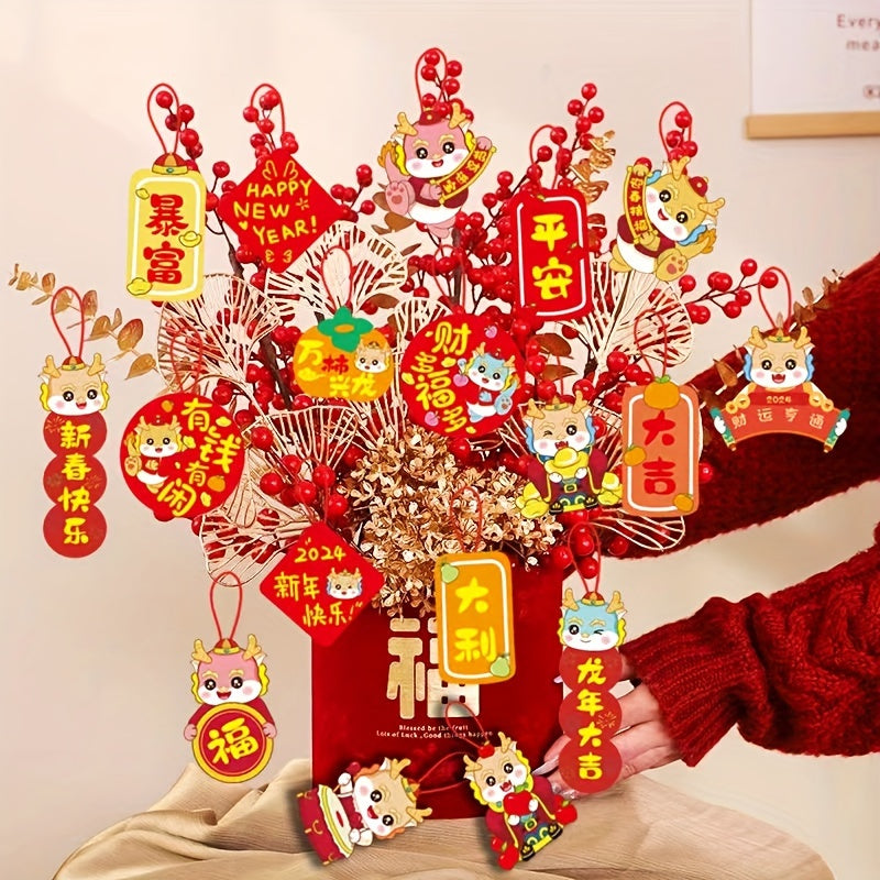 18PCS Spring Bonsai Decorations Set Year Pendant Desktop Accessories